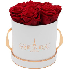 PARIS EN ROSE rožu kastīte ar 9 Bordo sarkanajām bezgalības rozēm XL izmēra konservētas mūžīgās rozes apaļas baltās rozes zelta kastītes 3 gadu glabāšanas laiks