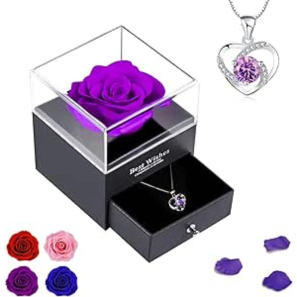 NEWUPZSI Preserved Rose Gift Valentine's Day for Her Personalised Ideas Gift for Her Women Girlfriend with Splitter Necklace Handmade Mother Gifts for Women