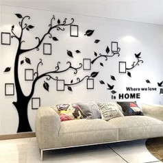 Wall Sticker Tree 3D DIY Wall Sticker Family Tree Photo Wall Sticker with Picture Frame Photo Wall Sticker Living Room Bedroom (Black Right, XL)