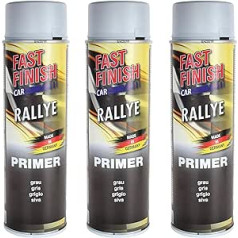 BISOMO 3 x Adhesive Primer Spray Fast Finish, Primer, Grey, 500 ml, Quick-Drying, High Filling Power, Can Be Painted Over, Heat Resistant up to 80 °C, Indoor and Outdoor Use