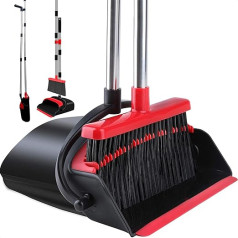 Strex Dustpan and Broom with Long Handle, Adjustable from 87-127 cm, with Integrated Cleaning Teeth