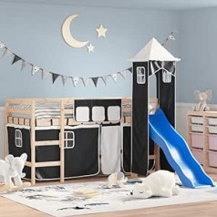 Festnight Hochbett Kinder ar Rutsche Leiter Spielbett ar Turm Kinderbett 90x190 cm Kinderhochbett Vorhang Etagenbett Hausbett Holzbett Einzelbetten Jugendbett Bettgestell Rutschbett Halbhochbett