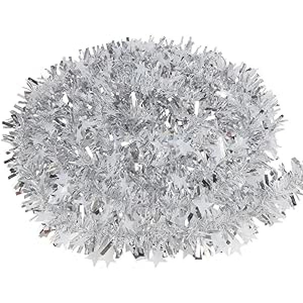 Veylin Silver Christmas Tree Tinsel with Star, 10 Metres