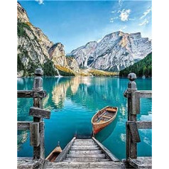 CaptainCrafts DIY Oil Painting by Numbers Adult Kit for Beginners 16 x 20 Inch Creative Digital Linen Canvas Mountain Green River View (without Frame)