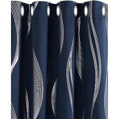 Deconovo Opaque Thermal Curtain, Blackout Curtain with Pattern, Silver Curve Curtain, 229 x 117 cm (Height x Width), Dark Blue, Set of 2