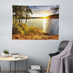 ABAKUHAUS Colorful Tapestry, Sunset Forest Canada, Living Room Bedroom Home Silky Satin Tapestry, 200x150cm, Yellow Blue