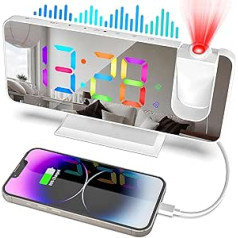 zerotop 7,4 collu projekcijas modinātājs Radio modinātājs ar projekcijas modinātāju digitālais guļamistabas digitālais modinātājs ar LED displeju, 5 dimmeri, USB lādētājs, 12/24h, atlikšana, digitālais pulkstenis,