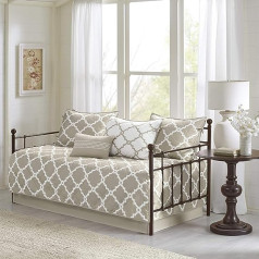 Madison Park Essentials Merritt Daybed Size Segas gultas veļas komplekts - Taupe, Geometric - 6 Dace Gultas segas segas - Īpaši mīkstas mikrošķiedras gultas segas Stepēts segas