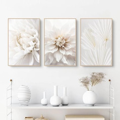 3 plakātu komplekts, balto rožu ziedu attēli, mūsdienīgi kanvas attēli, bez rāmja, sienas attēli, attēlu komplekts Boho, viesistabas sienas dekorēšana, guļamistaba (50 x 70 cm)