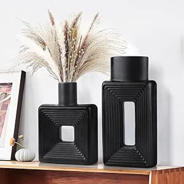 Hohong Vase, Ceramic Vase Set of 2 Black Flower Vases, Handmade Vases for Modern Boho Nordic Minimalism Style Decoration