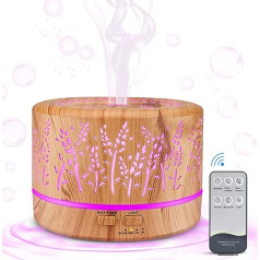 500 ml Aroma Diffuser Humidifier, Aromatherapy Diffuser, BPA-Free for Essential Oils, Oil Diffuser with Timer, 7 LED Light Colours for Baby, Home, Bedroom, Office, Yoga