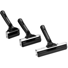 PATIKIL Rubber Roller Brayer, 3 Pieces Non-Slip Hard Rubber Roller Tools for Wallpaper, Art, Craft, Printmaking, Ink, Stamp Tape, Black (6 inch+4 inch+3 inch)