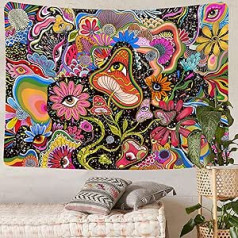 Simpkeely Psychedelic Tapestry Mushroom - Aesthetic Wall Hanging - Trippy Tapestry - Colourful Hippie Tapestry for the Bedroom - 150 cm x 200 cm