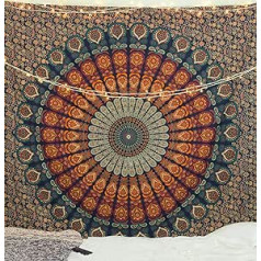 Populāri rokdarbu gobelēni Hipiju mandala Bohēmijas hipiju Psihedēlisks Sarežģīts ziedu dizains Indijas gobelēni Gultas pārklājs 230x270cm Daudzkrāsains