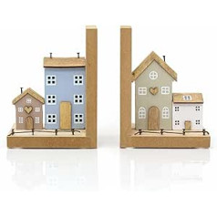 Wooden Bookends | Pair of Shabby Chic Row House Bookends | Set of 2 Wooden Bookends for Shelves