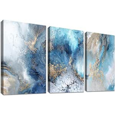 3 Pieces with Frame, Golden Green Ocean Canvas Pictures Cracking Waves Picture on Canvas, Painting Poster, Wall Pictures, Living Room, Bedroom, Bathroom Wall Decoration, Ready to Hang, 150 x 70 cm (20