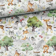 1 m Children's French Terry Summer Sweat Forest Animals / Animals - Not Sold by the Metre - Girls Sweat Fabrics for Sewing Mini Love