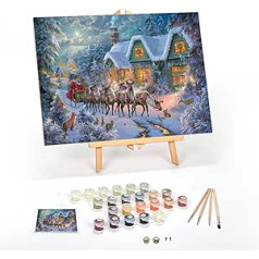 Ledgebay Paint by Numbers for Adults with Brush Set (Christmas Magic) - Paint-By-Numbers Adult Painting Set with Frame, 30 x 40 cm Canvas & Canvas - Painting Hobbies for Adults and Beginners