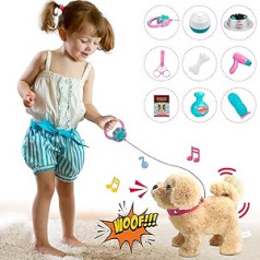 Suņu rotaļlieta bērniem ar funkciju, plīša rotaļlieta Suns skrien un rie, mājdzīvnieki suns, interaktīva plīša rotaļlieta ar staigāšanu, riešanu, astes luncināšanu, dziedāšanas funkciju (ar aukliņu)