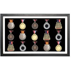 Large Medal Display Shadow Box, 15 Medals Display Case Medal Display Frame Perfect Medal Display for War Military, Runners, Marathon, Football, Gymnastics & All Sports (Black)