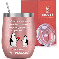 Anniversary Mug I Love You Gifts for Her, Funny Wine Cup for Birthday, Valentine's Day, Christmas, Gifts for Women, Wife, Girlfriend, Fiancee, Coffee to Go, Travel Mug, Penguin,