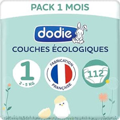 Dodie Eco Friendly French 1. izmērs (no 2 līdz 5 kg) 1 mēneša iepakojumā 112 autiņbiksītes (2 x 56 komplektā)