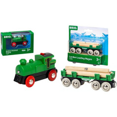 BRIO World 33595 Speedy Green Battery Lock, Includes Headlight, Can Drive Forwards and Backwards, Suitable for Children from 3 Years & Railway 33696, Longwood Cart