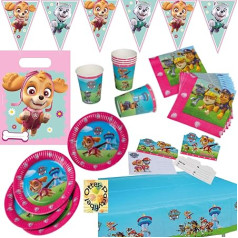 HHO Paw Patrol Girl Party Set 70 Pieces 12 viesiem šķīvju krūzes salvetes galdauta maisiņi ielūgumi stērste