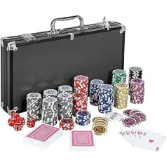 GAMES PLANET Pokerkoffer ar 300 lāzera žetoniem, sudraba/zelta/melns izdevums — Auswahl: melns