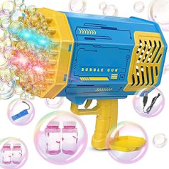 69 Holes Bubble Machine Toy - Automatic Bubble Gun with LED Lights - Bubble Gun for Children (Bubble Gun - Blue)