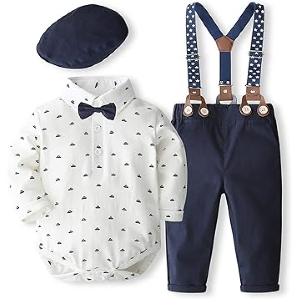 Volunboy Baby Boys Suit Set Apģērba krekls ar tauriņu + lencēm Bikses Romper Suit