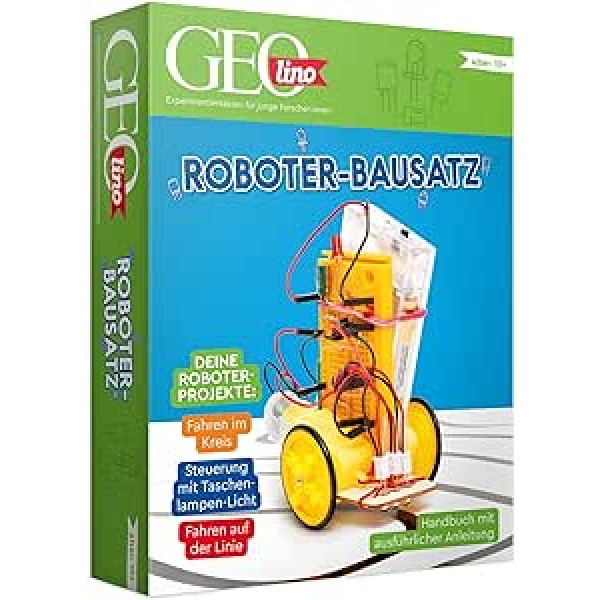 FRANZIS 67158 - GEOlino robotu komplekts, iekļauta rokasgrāmata ar detalizētām instrukcijām (angļu valodā nav garantija), bez lodēšanas, bērniem no 10 gadu vecuma