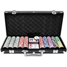 LZQ pokera futrālis 500 žetonu Texas Hold'em pokera žetoni ar melnu alumīnija korpusu Blackjack azartspēles ar somiņu un kazino žetoni 2 kāršu spēļu dīleris, mazā blind lielās blind pogas un 5 kauliņi