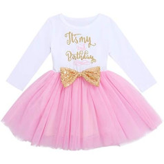 FYMNSI Baby Girls Toddler Kids 1st 2nd 3rd Birthday Party Dress Cotton Long Sleeve Bowknot Tutu Tulle Princess Dresses Photo Props