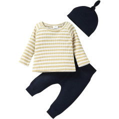 Alunsito zīdaiņu meiteņu zēnu apģērbi ar garām piedurknēm trikotāžas džemperis vienkāršas garās bikses + cepure unisex trīsdaļīgs rudens ziemas apģērbs