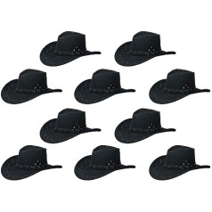 Alsino Cowboy Hat Kovboju cepures komplekts no 10 karnevāla rietumu cepures unisex kostīmu aksesuāri grezna kleita mākslīgās ādas galvassegas (melna)