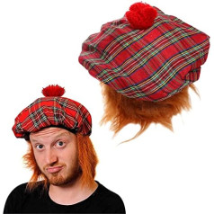 Tam O' Shanter Hut mit Perücke – Schottischer Kostümhut mit angenähtem Ingwerhaar – St. Andrews Day – Schottland Burns Night