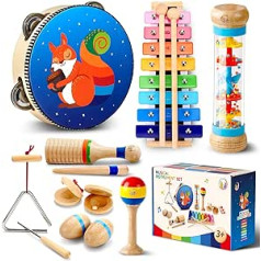 Sweet time Musical Instruments for Children, Music Children's Toy with Xylophone, Wooden Toy Percussion Set, Drum Kit, Rhythm Toy for Toddlers, Boys, Girls