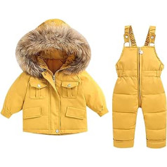 LianMengMVP Langarm Outfits für Mädchen Einfarbiger Schneeanzug für Kleinkinder im Winter für Mädchen und Jungen, Latzhose und Kapuzenjacke mit Reißverschluss Stirnband Kleinkind