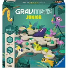 Ravensburger GraviTrax Junior Starter Set L Jungle — izvēršams marmora skrējiens bērniem, marmora skrējiens, kas izgatavots no videi draudzīgiem materiāliem ar tematiskām pasaulēm, izglītojoša rotaļlieta un celtniecības rotaļlieta