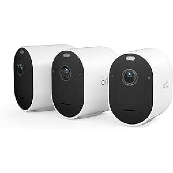 Arlo Pro 5 WLAN āra novērošanas kamera, 2K UHD, komplekts pa 3, balts, uzlabota krāsu nakts redzamība, 160° skata leņķis, divvirzienu audio, ar Arlo Secure Plan testa periodu