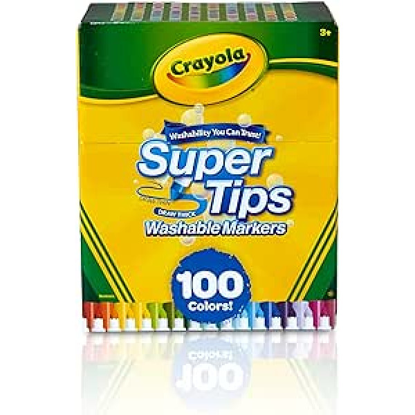 Crayola Super Tips mazgājamie marķieri, iepakojumā 100, daudzkrāsaini