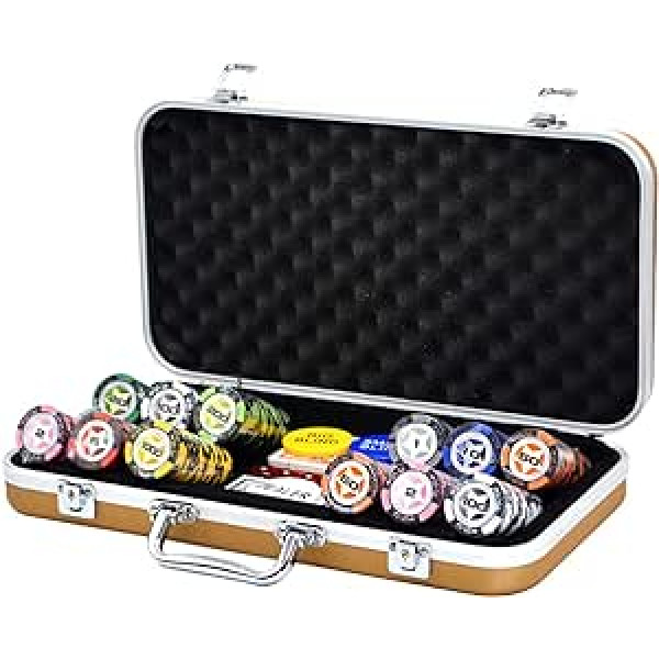 AtKits 300 gabalu pokera komplekts, 14 gramu kazino spēles žetoni, māla kompozītmateriālu žetoni ar alumīnija apvalku, dīlera poga pokeram, Texas Hold'em, blekdžeks