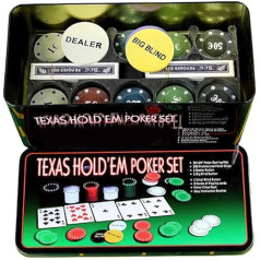 Pokera žetonu komplekts ar alumīnija glabāšanas kasti, divi standarta spēļu kāršu komplekti, Big Blind kazino stila žetons Teksasas mājas spēļu vakariem, Holdem pokera vakariem, blekdžeka vai ruletes spēlēm, kazino ballītēm