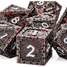 KERWELLSI DND Metal Dice Set with Box, 7 Pieces Antique Dragon Polyhedral D&D Dice Sets, 20 Sides D and D D+D RPG Roller Game Table Games D20 D12 D10 D% D8 D6 D4