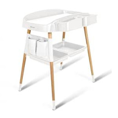 babyGO ChangMe Modern Beech Wood Changing Table - Perfect Baby Room Equipment for Comfortable Nappy Changing - White