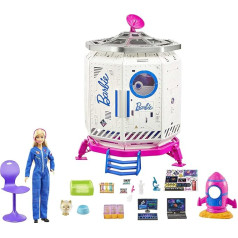 Bārbijas GXF27 kosmosa piedzīvojumu kosmosa stacija, kosmosa lelle Bārbija, sunītis, darbstacija, kosmosa ainas, 20 aksesuāri, rotaļlietu dāvana bērniem no 3 gadu vecuma