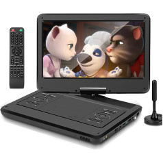 KCR 14 collu portatīvais televizors/pārnēsājams DVD atskaņotājs ar 1366 x 768 HD LED rotējošo ekrānu un DVB-T2 digitālās televīzijas uztvērēju/USB/HDMI/AV/audio, iebūvētu akumulatoru, diviem stereo skaļruņiem