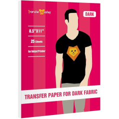 Siltuma pārneses papīrs tumšam audumam, 8,5 x 11 collas, drukājams T-kreklu pārsūtīšanas papīrs, saderīgs ar tintes printeriem, 25 loksnes