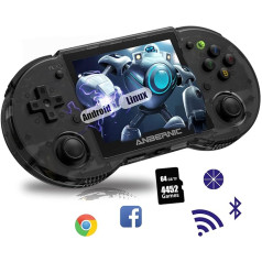 Anbernic RG353P Handheld Game Console Supports 5G WiFi 4.2 Bluetooth Dual OS + Android 11, Linux RK3566 64BIT 64G TF Card 4452 Classic Games 3.5 Inch IPS Screen 3500 mAh Battery (Black)